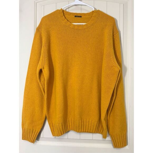 NWOT Federico Osti 100% Pure New Wool Mustard Yellow Men's Crewneck Sweater - Picture 2 of 11